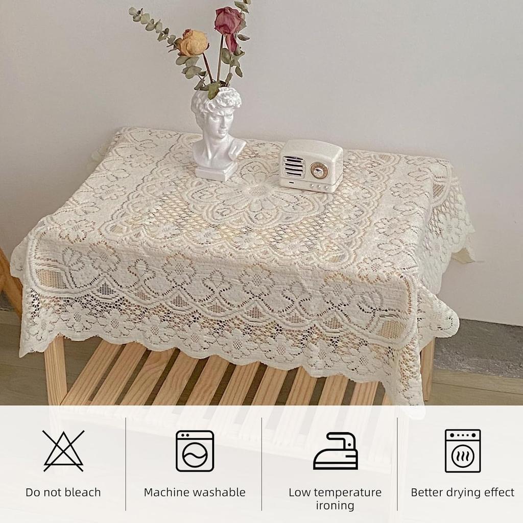 Square Lace Tablecloth 35 X 35 Inch, Off White Lace-Tablecloths & Small Tablecloths Laces Vintage for Round Coffee Table, White Laces Fabric
