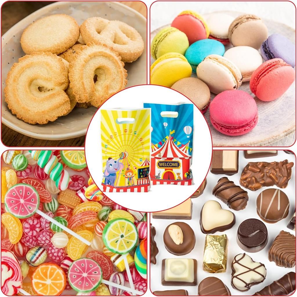 AwserTantue Carnival Gift Wrap Bags - 50Pcs Circus Mardi Gras Elephant Ferris Wheel Plastic Goodie Candy Treat Bag Gift Wrapping Pack Decoration Kids