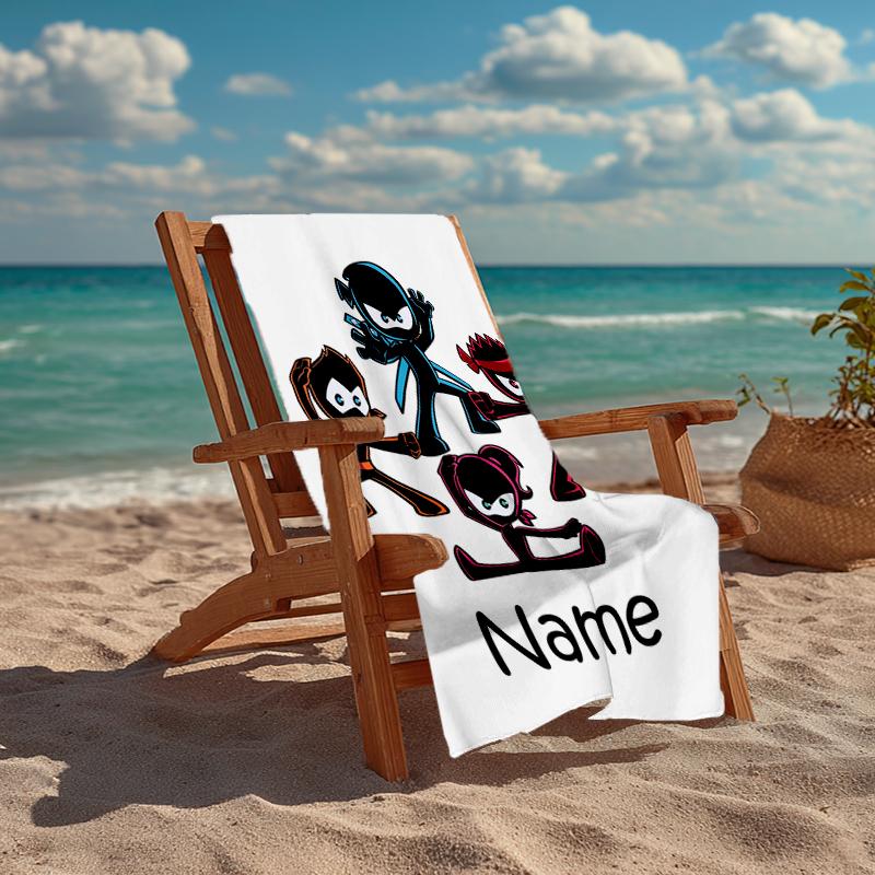 Custom Name Ultra-Soft Beach Towel with Ninja Kidz Theme,Ideal for Pool - Camping, Diving - Perfect Travel Essential, Vibrant Beach Towel.
