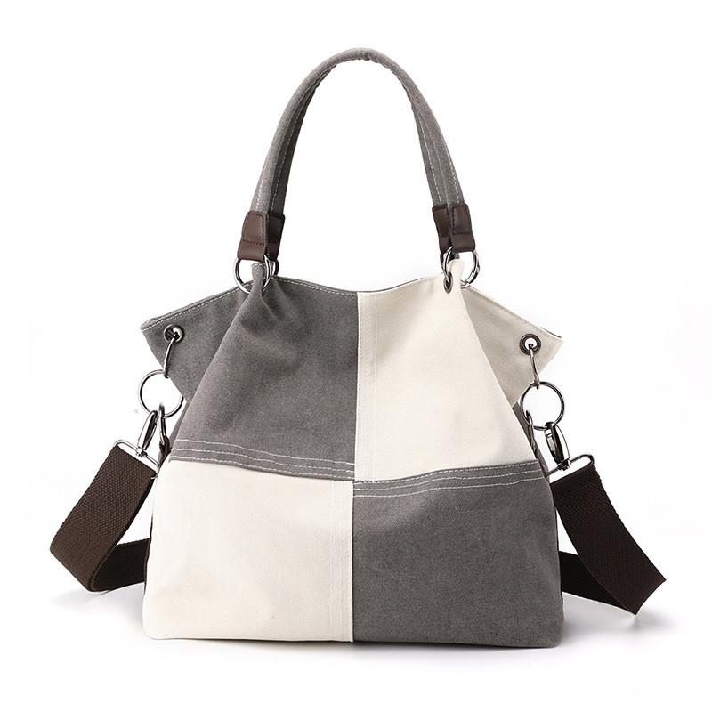 Canvas-Tasche für Damen mit Kontrastpanel und Reißverschluss für den täglichen Gebrauch
