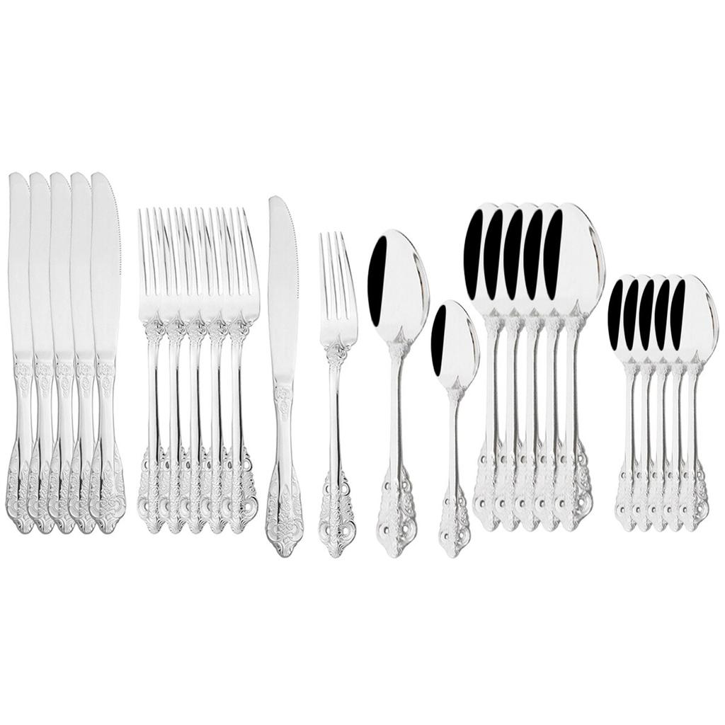 24Pcs Gold Cutlery Set 18/10 Stainless Steel Dinnerware Set Knives Fork Spoon Dinner Tableware Party Kitchen Flatware Silverware