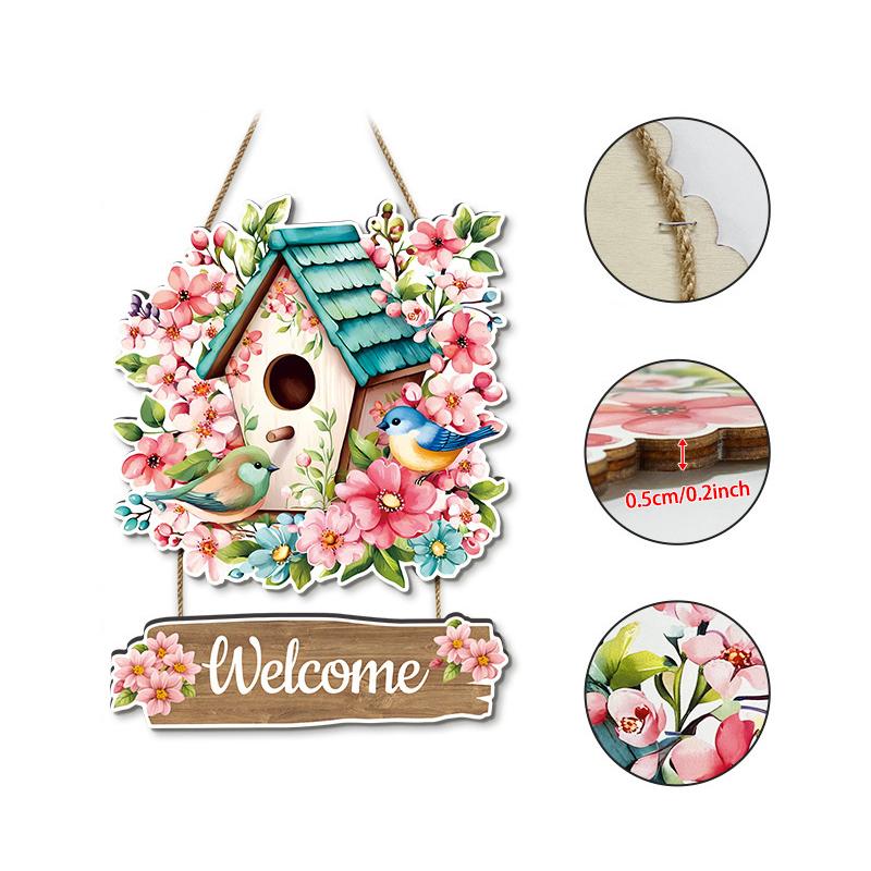 

Весенний венок Приветственная деревянная табличка на дверь с цветочным дизайном и скворечником - Фермерский домашний декор и рустикальная деревянная подвесная табличка бежевый