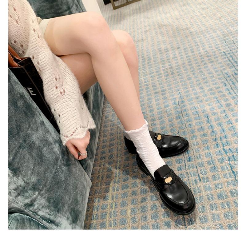 Cowhide~ Miu Wind Small Gold Coins Genuine Leather Thick-soled British Small Leather Shoes Women's One-pedal Lazy Flat-soled Single Shoes
