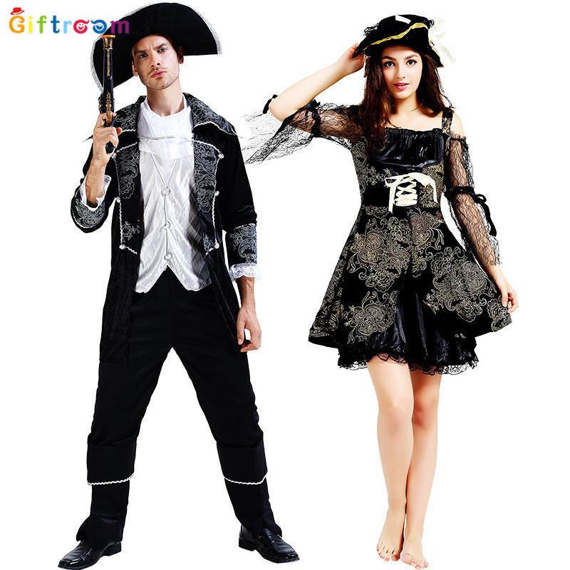 Luxurious Pirate Couples Costume For Halloween And Masquerade Parties Featuring Polyester Fabric