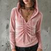 Women's Casual Hooded Long Sleeve Pleated Pullover Top
