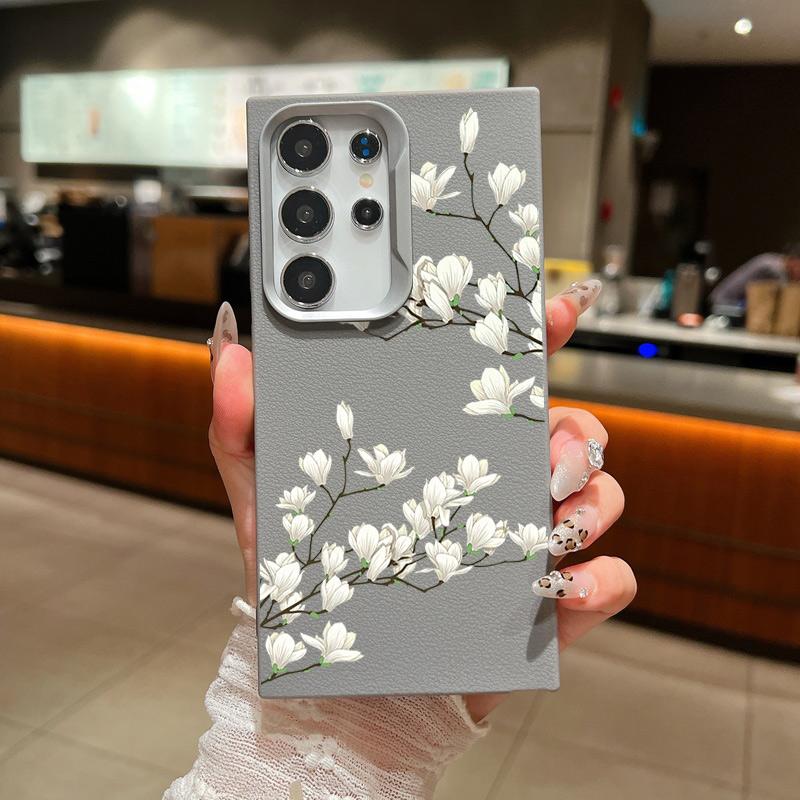 

Чехол для телефона с цветочным узором из кожи и текстурой для Samsung S25 S24 S22 Ultra S23 S21 S20 Fe A55 A54 A53 A52 A35 A15 A16 A56, противоударный, мягкий, из ТПУ, тонкий чехол Samsung S25 Plus серый