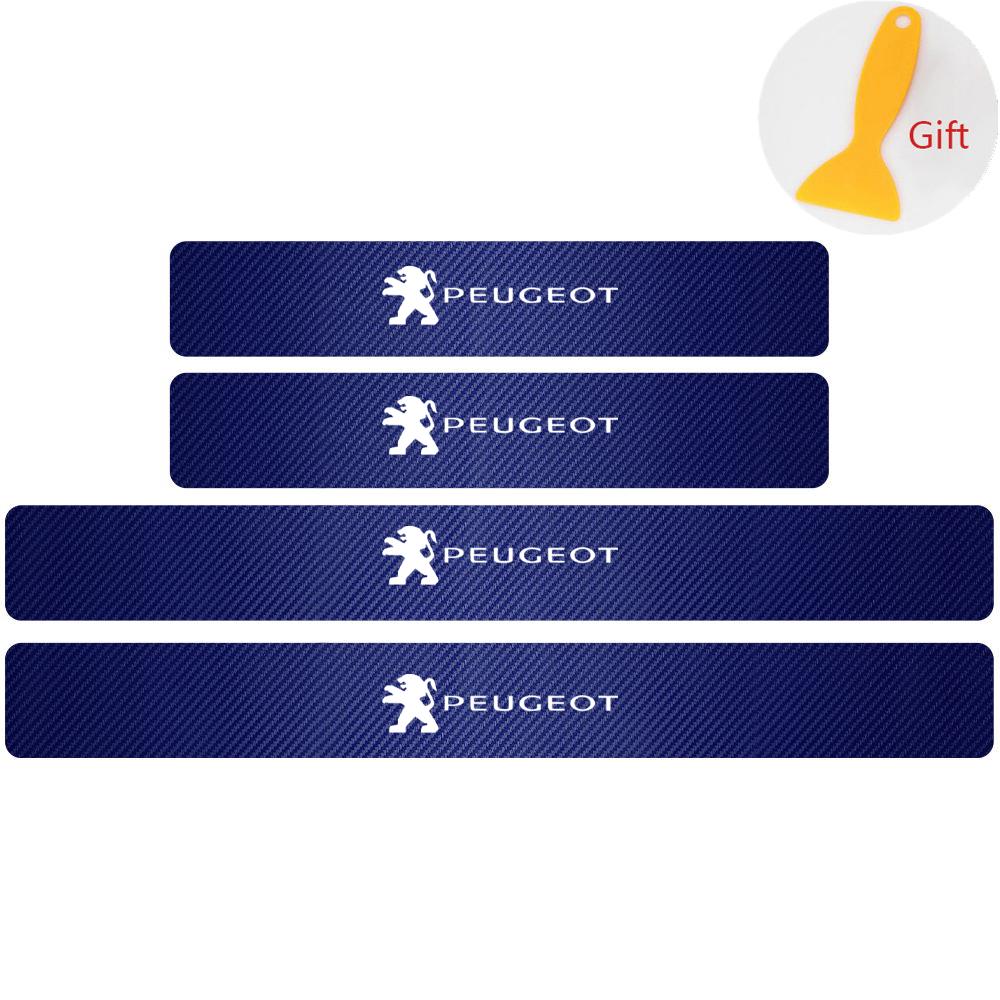 4Pcs Car Door Threshold Sill Carbon Fiber Sticker Protector Decal Accessories For Peugeot 107 2008 206 207 208 307 308 508 Wheel