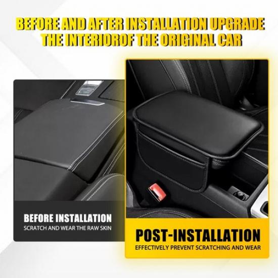 Black Leather Seat Cushion Armrest Protector Storage Pad Interior Car Accessory