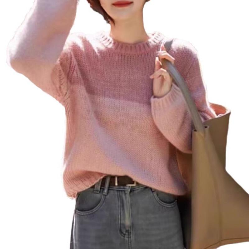 Autumn and Winter New Soft Waxy Color Matching Round Neck Pullover Women's Fashion Casual Loose Inner Bottoming Knitted Sweater