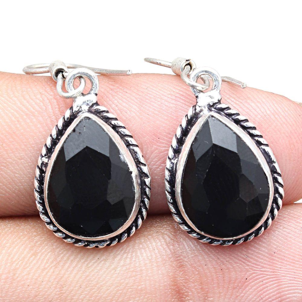 Cadou lucrat manual cu piatră prețioasă spinală neagră pentru cerceii ei bijuterii din argint 1,5 inchi