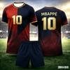 Summer Mbappé No#10 Football Jersey Color-Block Printed Adult/Kids Parent-Child Style Quick-Dry T-Shirt and Shorts Sports Set