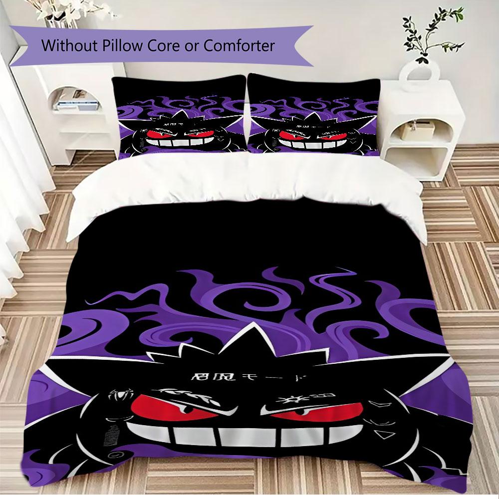 High Quality Gengar Pattern 3Pcs Duvet Cover Set Soft Microfiber Bed Set For Anime Lovers No Sheet No Comforter