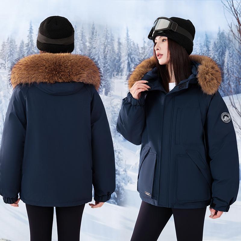 

Короткая хлопковая куртка женская зимняя новая с капюшоном и большим меховым воротником, утолщенная, короткая, теплая, в стиле милитари, на хлопковой подкладке 2XL recommends 165-90kg темно-синий