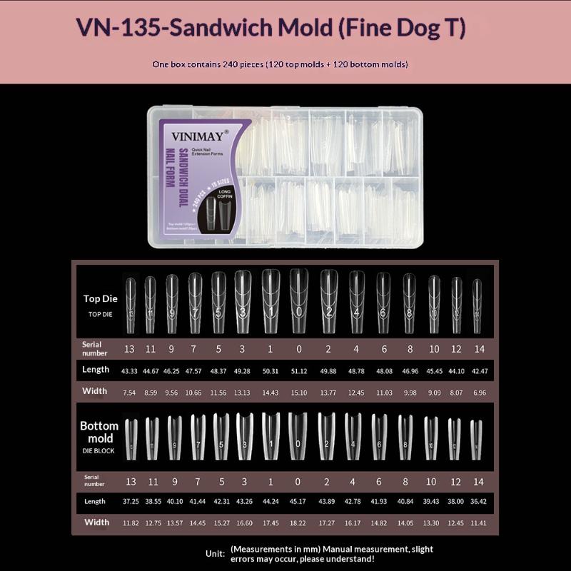 240 Stück Sandwich Dual-Nagelformen 15 Größen Verlängerungen - Dual-Formen Ober- und Unterform Lange Sarg-Mandel-Nagelkunstformen Maniküre-Werkzeug