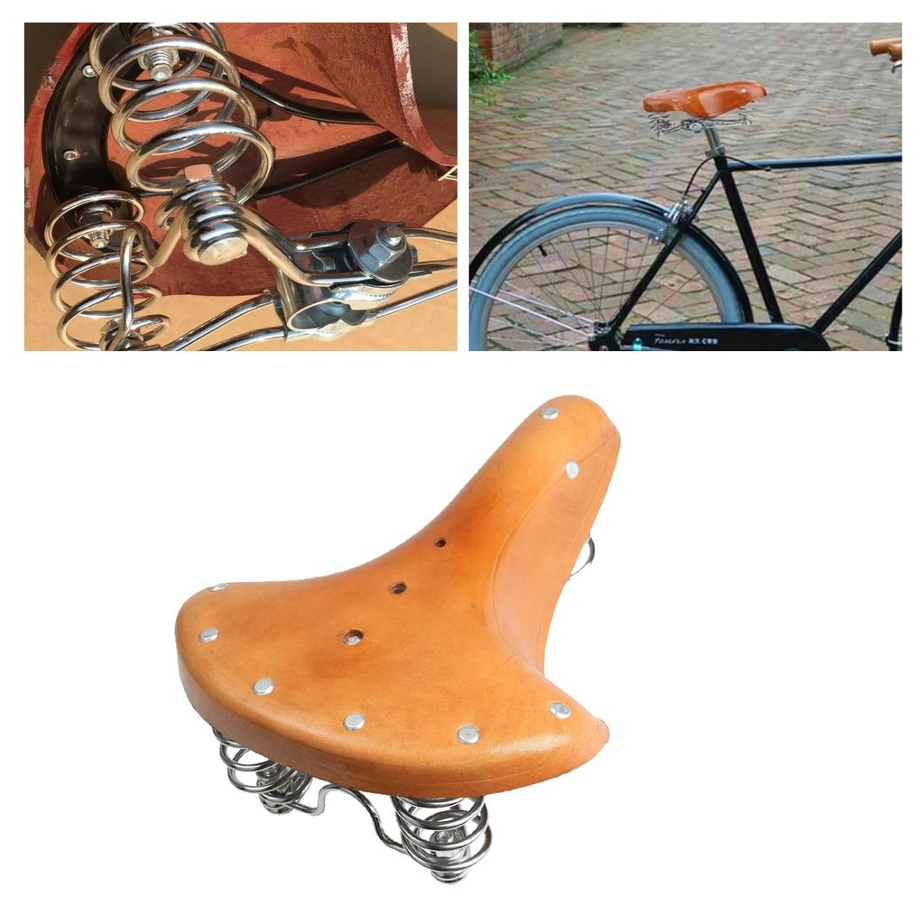 Brown vintage bike saddle Classic cowhide saddle Bike spring seat