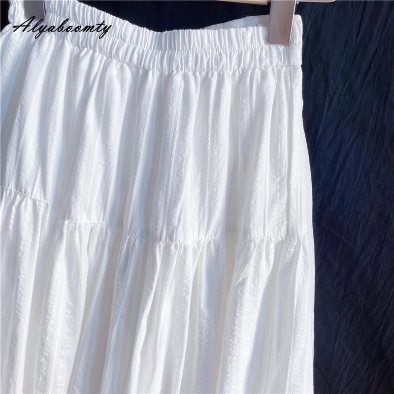 Japanese Mori Girl Spring Summer Women Midi Solid Skirt High Waist White Jacquard Cotton Elegant Ladies' Chic Skirt