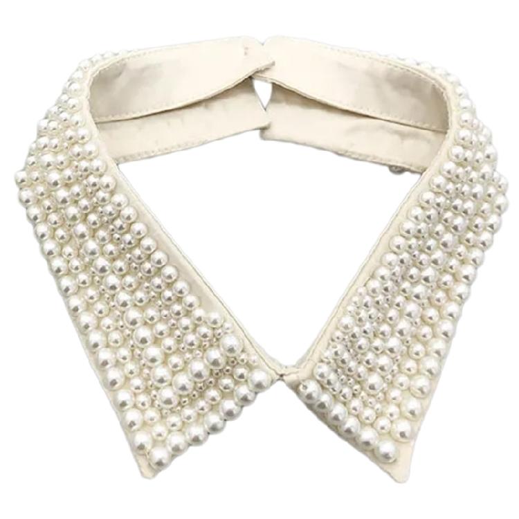 Elegant Pearls Beaded Bib Faux Collar Half Shirt for Women Lapel False Collar Detachable Collar Neckline Choker Necklace