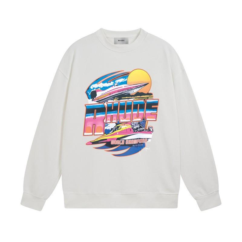 Rhude Vintage Letter Print Oversized Hoodie Men Women Casual Streetwear Sweatshirt