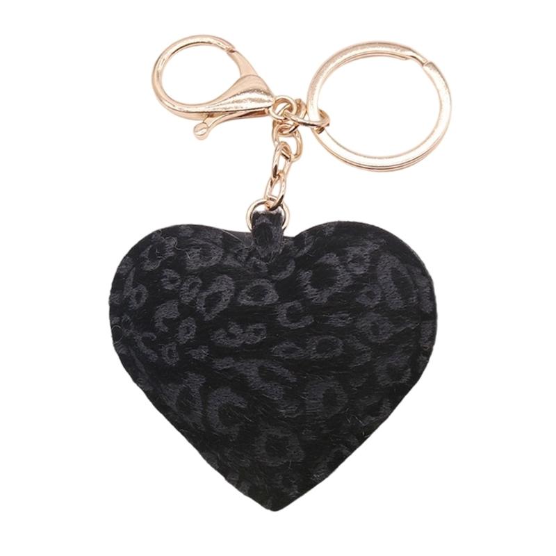 Leopard Print Heart Shaped Keychain with Metal Hook PU Leather Accessory for Fashionable Everyday Carry Item