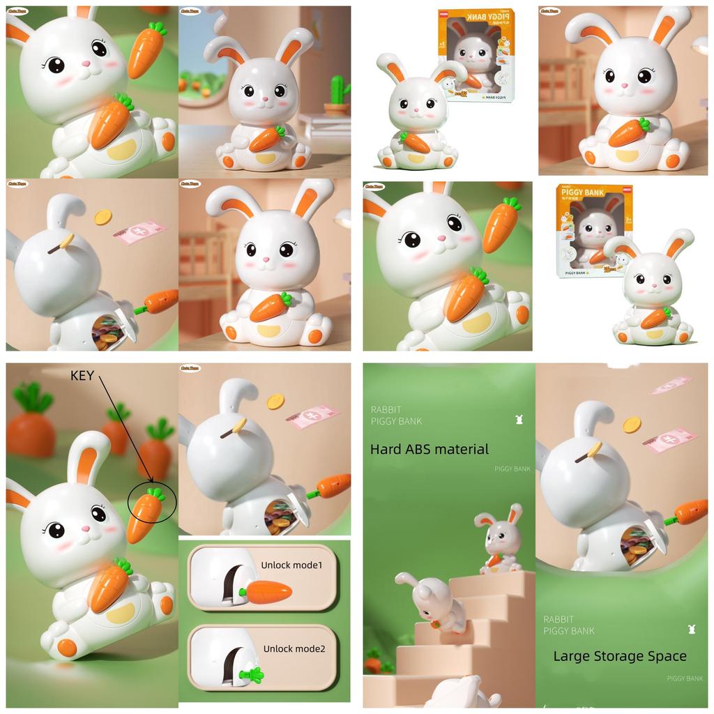 Cute Bunny Coin Bank Large Capacity Cartoon Creative Anti-fall Plastic Savings Jar Gift For Boys And Girls