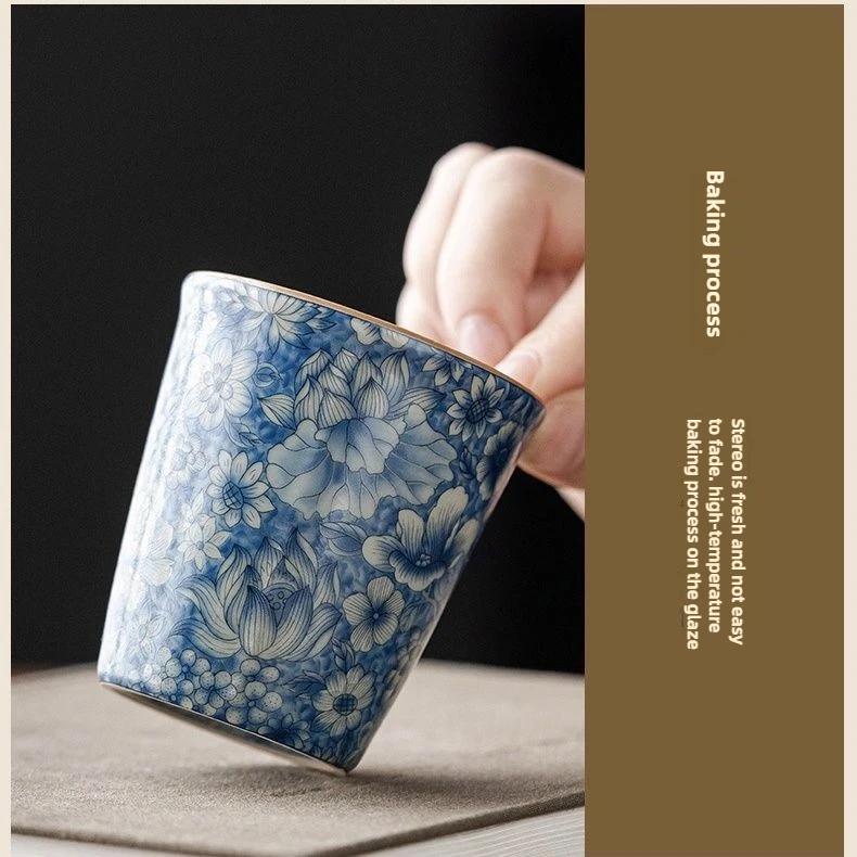 Handmade Ru Kiln Ceramic Tea Cup , Beige Chinese Kung Fu Tea Set, Dishwasher Safe Home Brewing Gift for Tea Ceremony