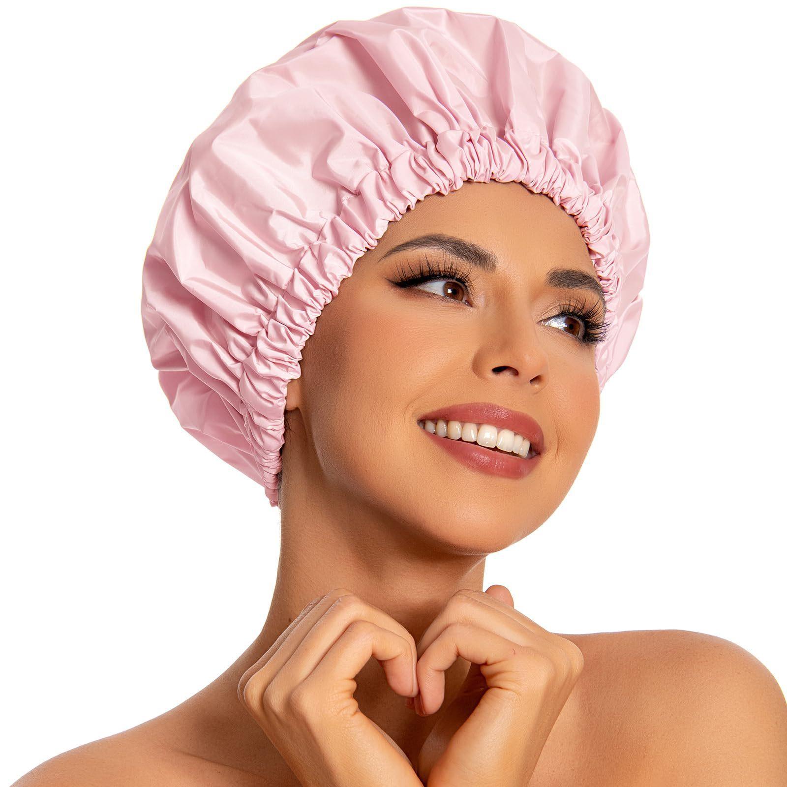 

1PC Reusable Shower Cap Large Waterproof Shower Bonnet Washable Elastic Band Bath Hair Hat for Long Hair рожевий