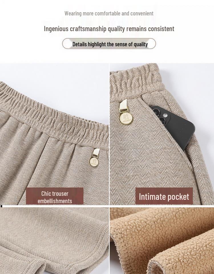 Women's High-Waisted Plus Size Woolen Pants – Warm, Elastic, Fashionable for Autumn & Winter