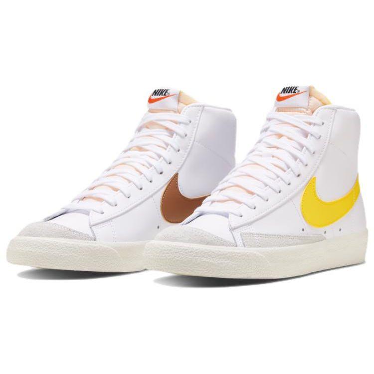 Nike Blazer 77 Vintage Leather Retro Casual Slip Resistant Durable Mid Top Skate Shoes Men Sneakers White Yellow Brown BQ6806-113
