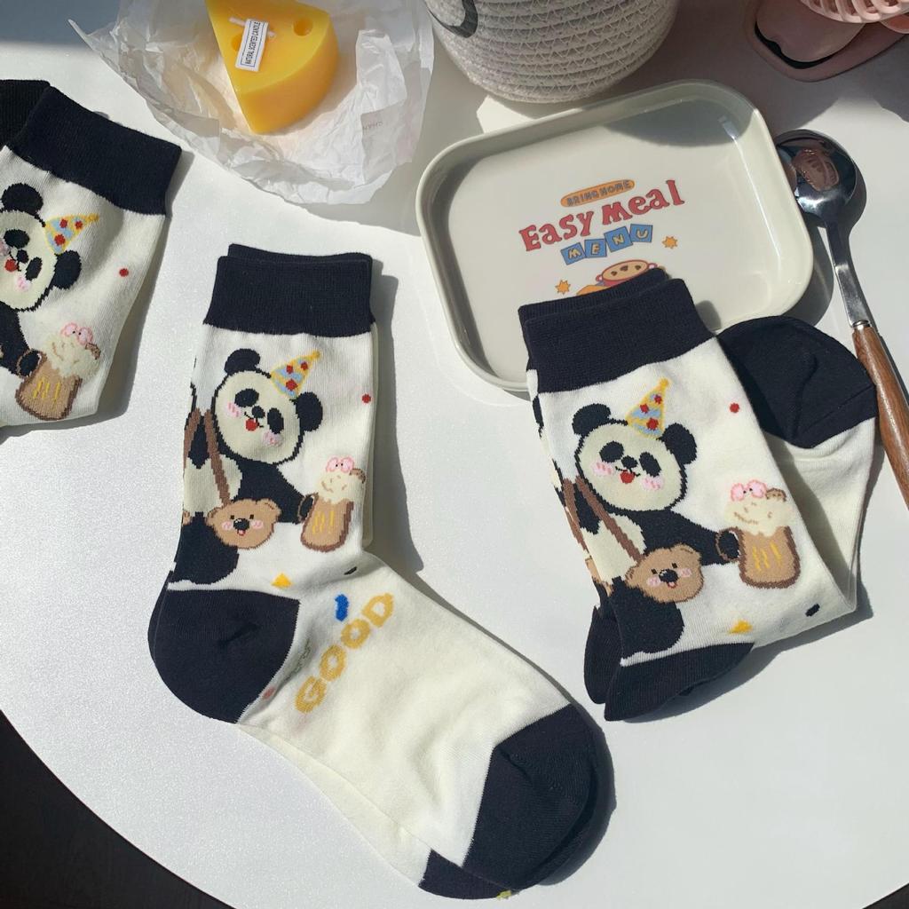 Panda Illustration Socks Female Cute Tube Socks Spring Cartoon Sweet Cotton Socks Tide Stockings