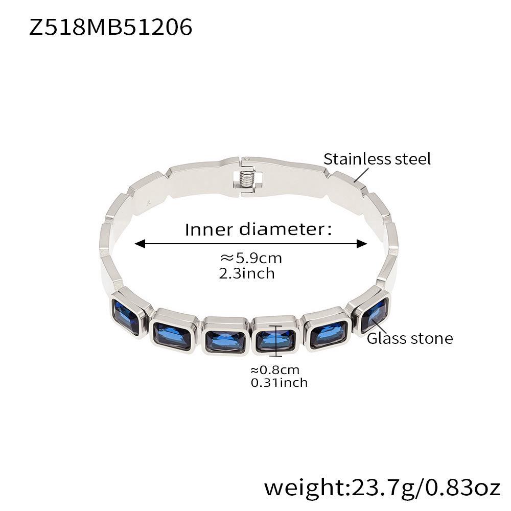 18K Gold Plated Stainless Steel Bracelet with Square Colored Glass Stones In Trendy European and American Niche Design - Fade Resistant.