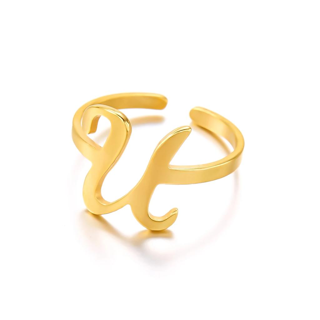 Initial Letter Rings for Women Gold Color Stainless Steel A-Z Letter Adjustable Ring Aesthetic Wedding Christmas Jewelry Gift