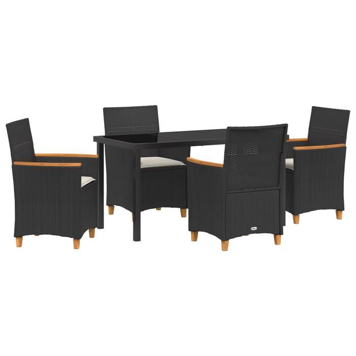 VidaXL Ensemble de salle à manger de jardin de 5 pièces avec coussins Noir Rattan Poly 3381088