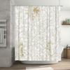 Luxury White Damask Shower Curtain with Gold Floral Design European Style Bathroom Decoration Set for Home Decor (180x240cm)