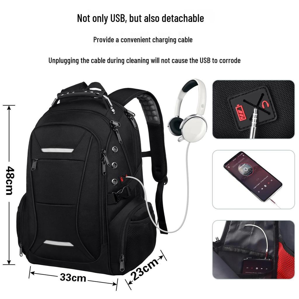 Men's Multifunctional Anti-Theft Backpack, Large Capacity 17-Inch Laptop Bag for Business, Travel, and School
