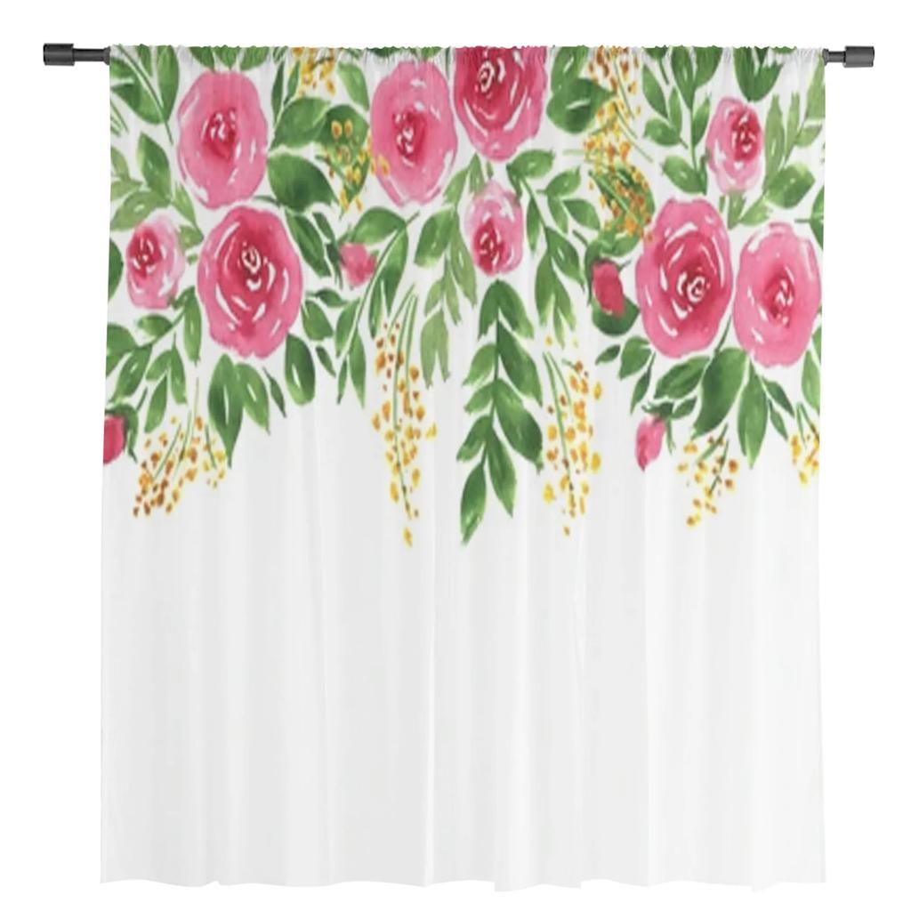 Watercolor Rose Flowers Sheer Curtains Bedroom Voile Curtain Living Room Window Sheer Curtains Kitchen Tulle Drapes
