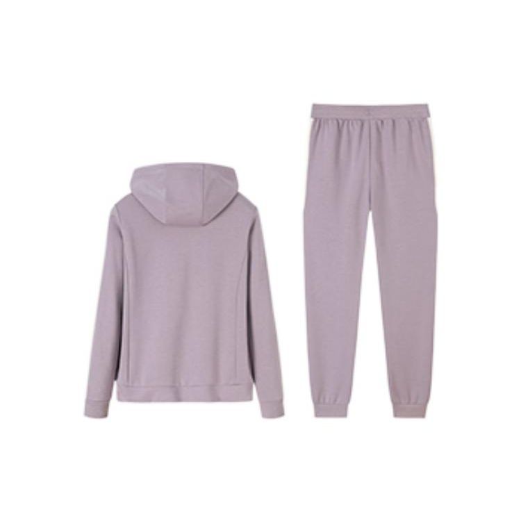 Anta Color Block Hooded Zip-Up Top And Elastic Waist Cuffed Pants Casual Set Women sets Purple 962317707-4