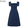 ZANZEA Women Square Neck Summer Casual Sleeveless Dress
