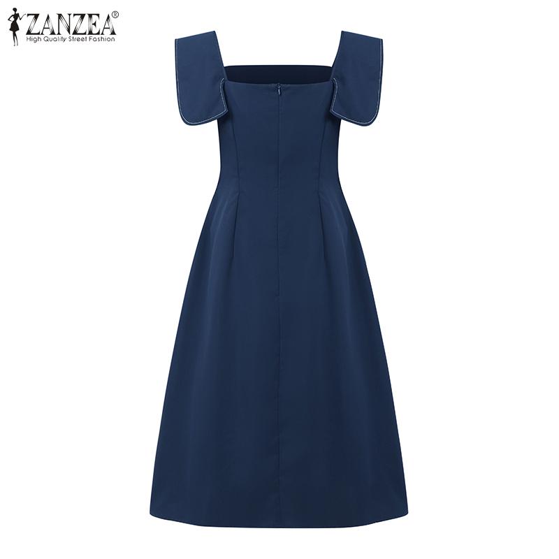 ZANZEA Women Square Neck Summer Casual Sleeveless Dress