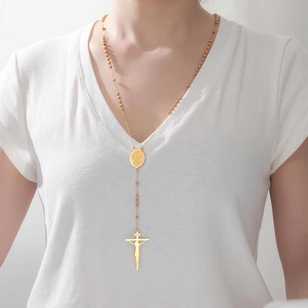 LIKGREAT Virgin Mary Necklace Jesus Cross Sweater Chain Catholic Religious Gift Stainless Steel Jewelry Christmas Gifts