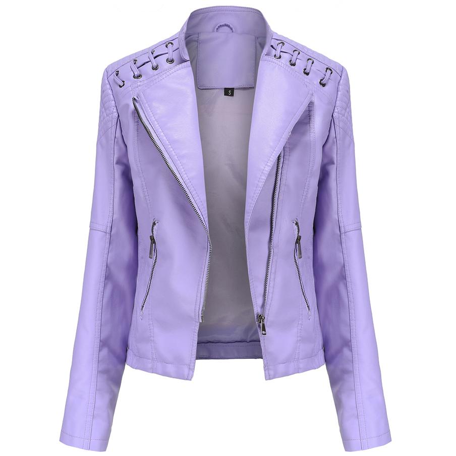 Women's Stylish Faux Leather Jacket Classic PU Moto Biker Fashion Zip Up Casual Short Coat Slim Outerwear with Retro Lacing Detail S-4XL Plus Size