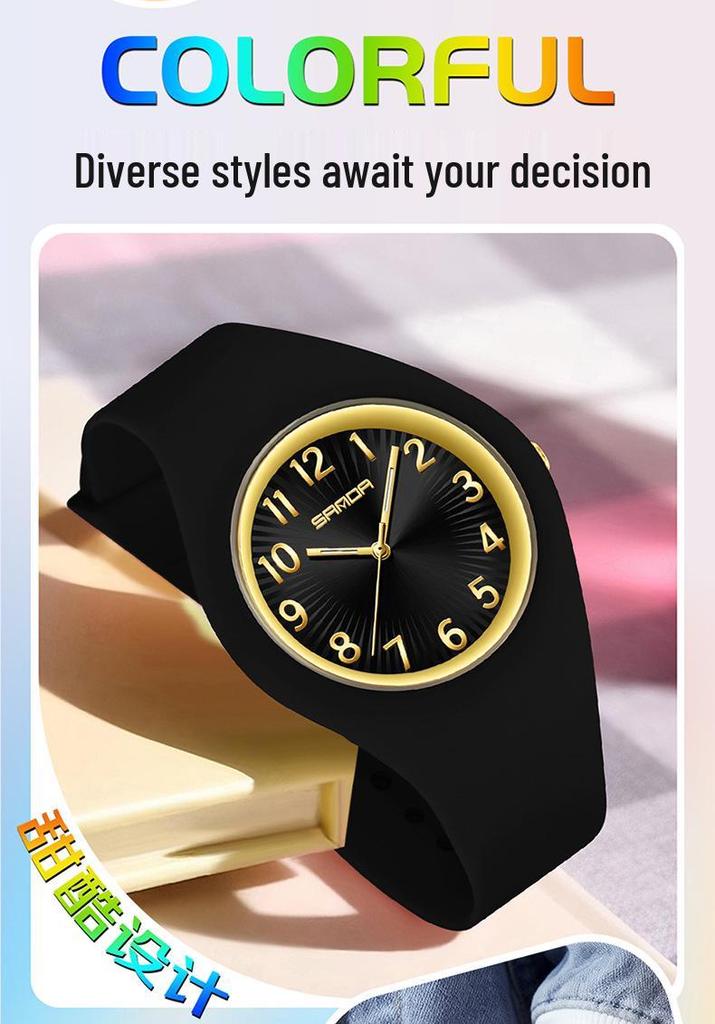 Sanda Unisex Korean Style Waterproof Quartz Watch - Simple Fresh Silicone Student Wristwatch