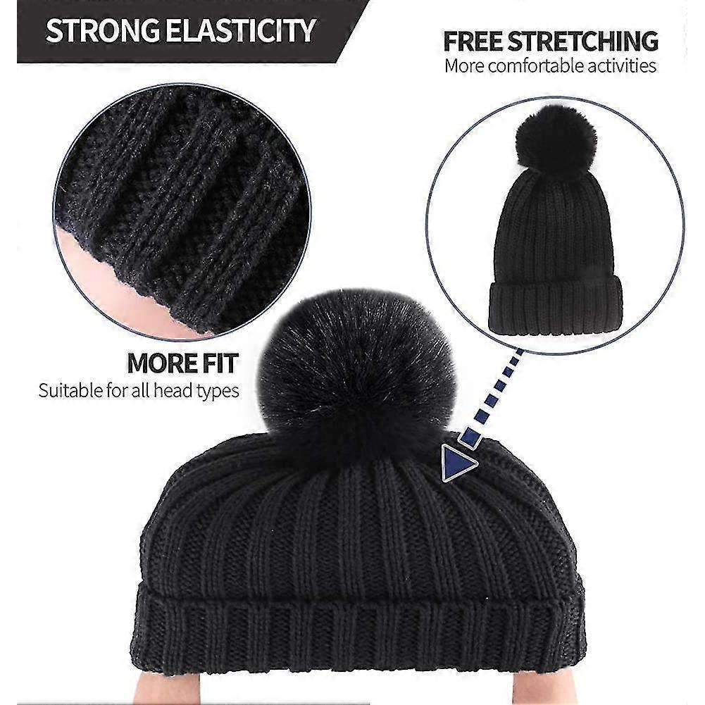 Lmell Beanie Hat With Large Faux Fur Bobble Pom Pom Fur Knitted Hat For Outdoor Camping Ski Caps