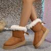 New Fashionable Bow Round Toe Elegant Snow Boots Winter Flat Wear-resistant Soft Students Plus Velvet Warm Women's Shoes