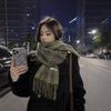 Retro green plaid scarf women's autumn and winter versatile personality advanced sense warm shawl scarf