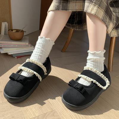 Fashion Outer Wear Lace Mary Jane Cotton Slippers Autumn and Winter 2025 New Indoor Non-slip Platform Student Cotton Shoes