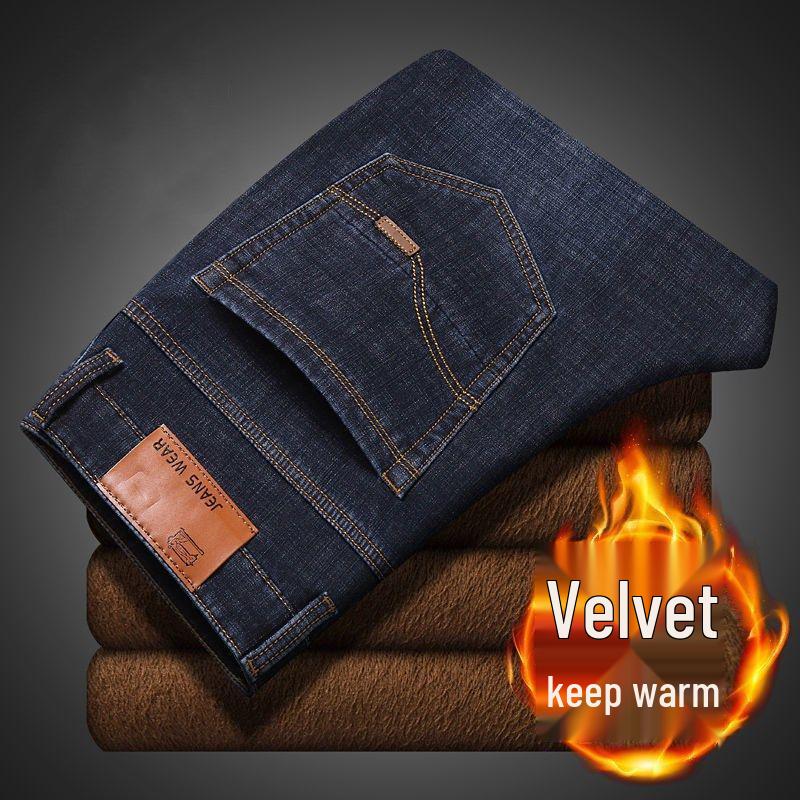 Jeans en Denim Xintang Homme Hiver Doublure Velours Stretch Jambe Droite - Style Américain Chaud