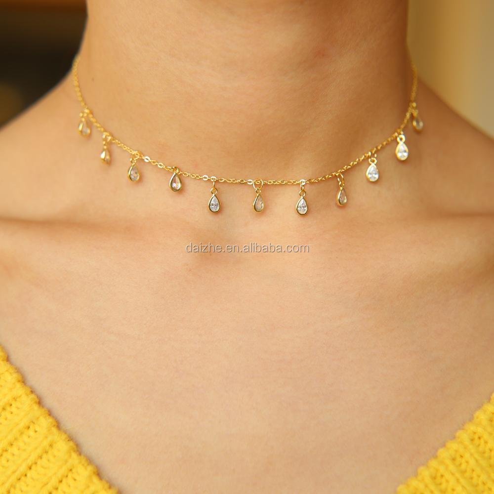 Silver Gold Luxury Engagement Wedding Necklaces Fashion Tear Drop Cz Charm Choker Necklace