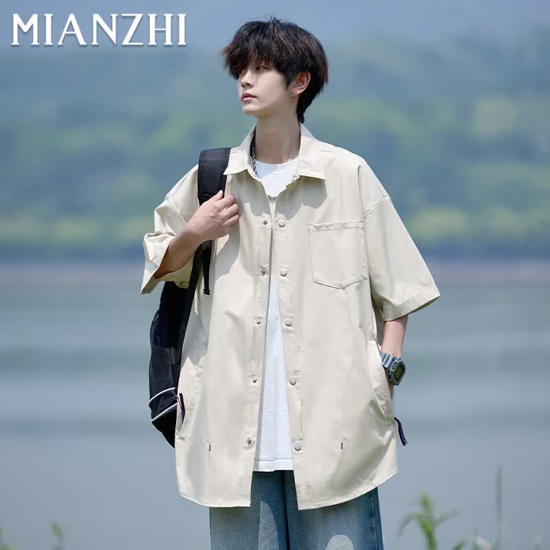 Men s Summer Solid Short Sleeve Shirt M