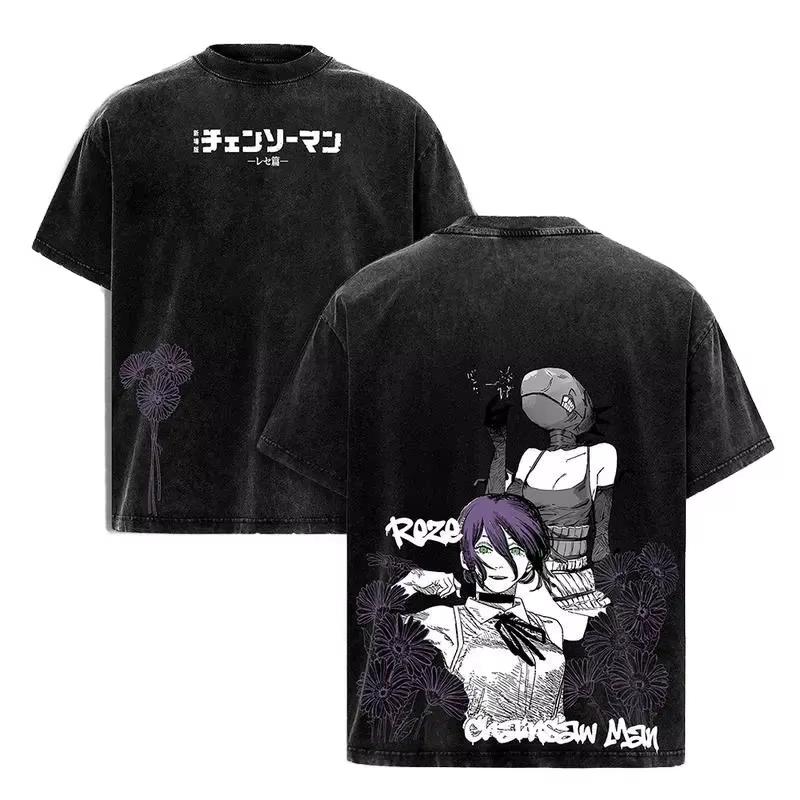 T-shirt Estiva Corta Unisex in Cotone Lavato Oversize Vintage Y2K con Grafica di Albedo dal Manga Overlord