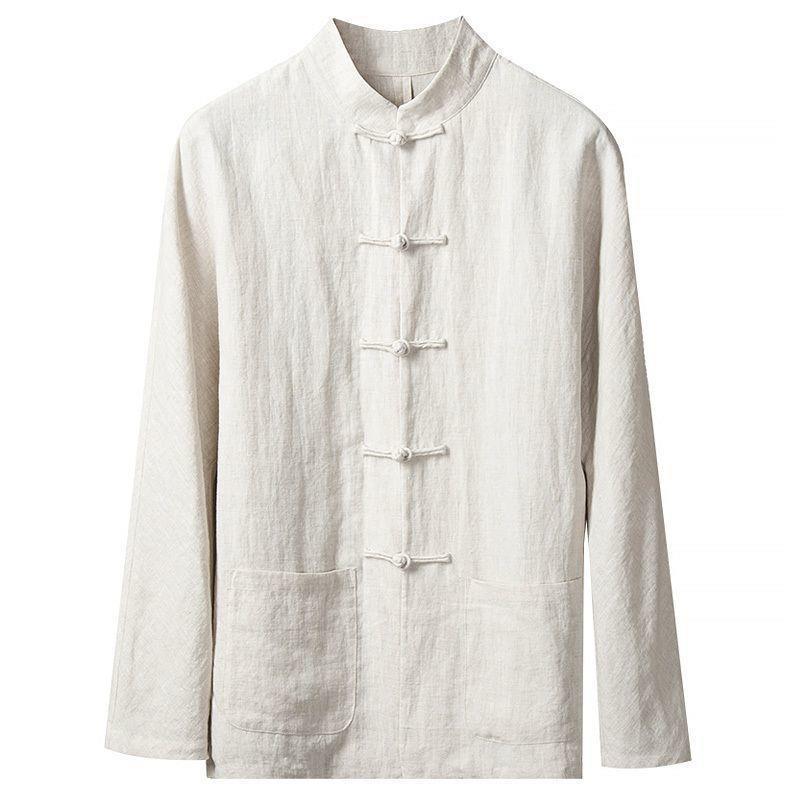 Men's Retro Chinese-Style Stand Collar Long Sleeve Linen Shirt